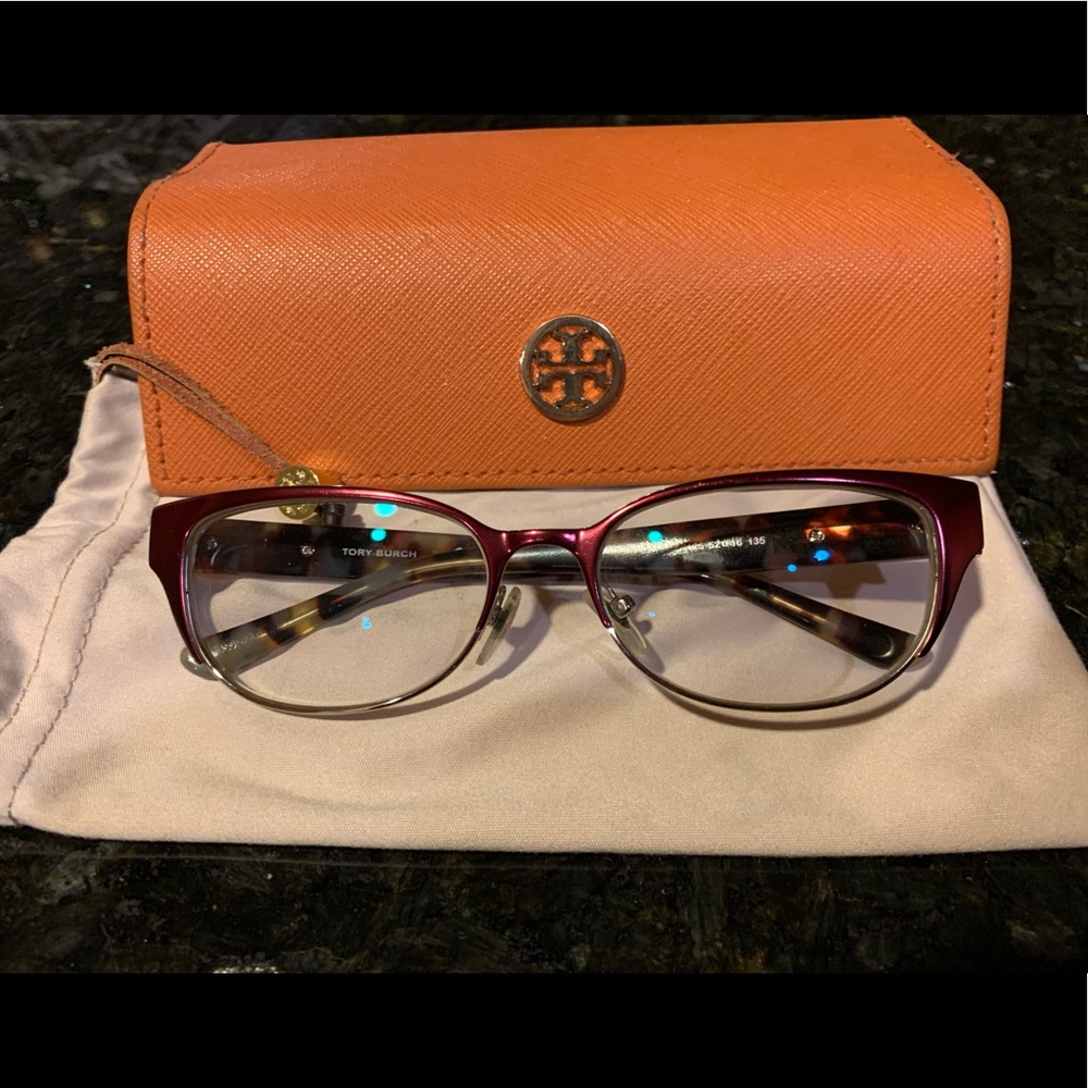 Tory Burch prescription frame with bags and case.